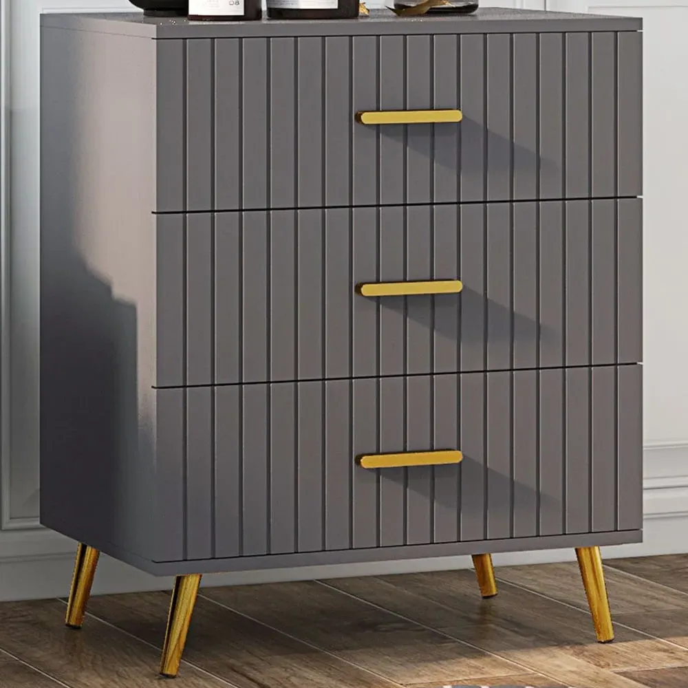 3 Drawer Chest of Drawers with Aluminium Legs - Grey image
