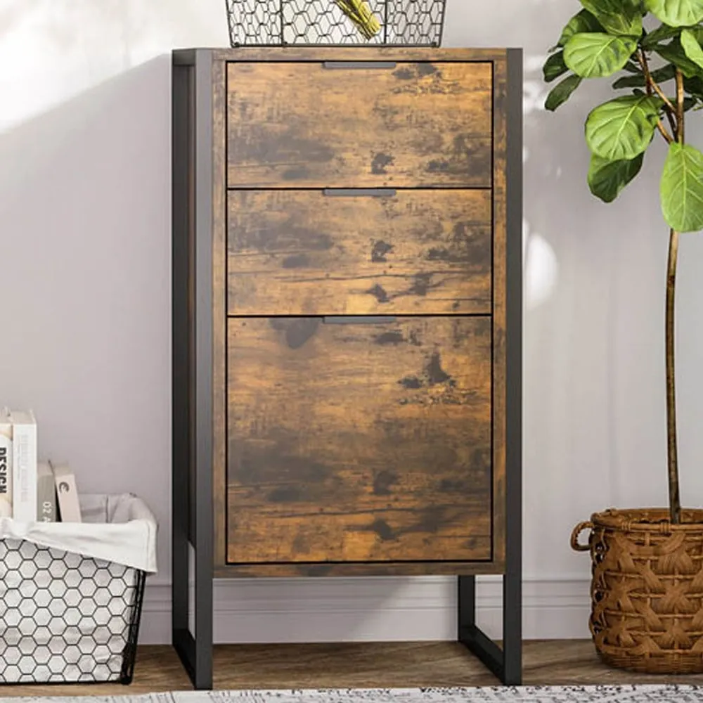 3 Drawer Industrial Storage Cabinet - Brown