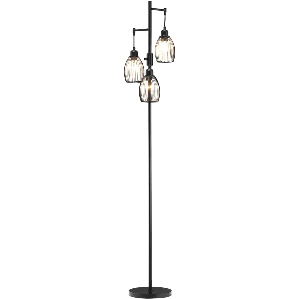 3 Light Industrial Floor Lamp - Black