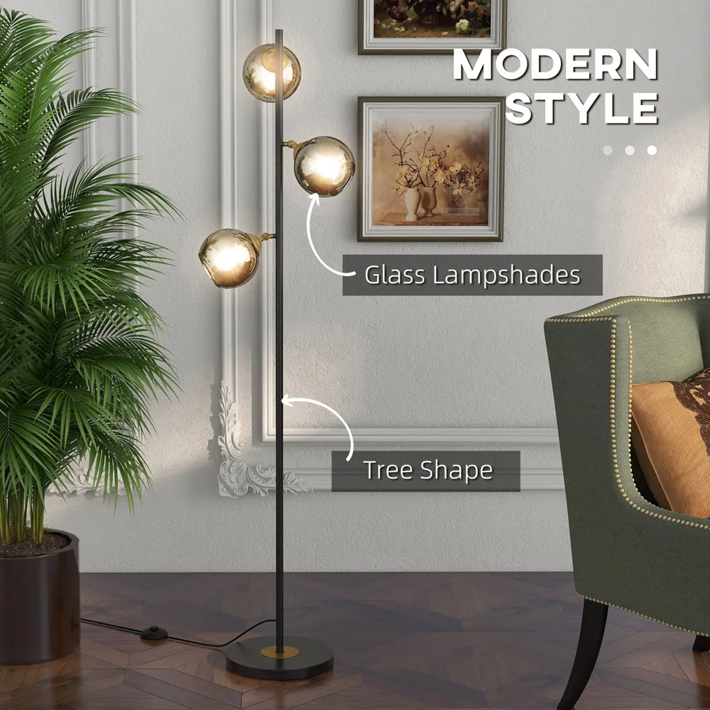 3 Light Tree Floor Lamp - Grey