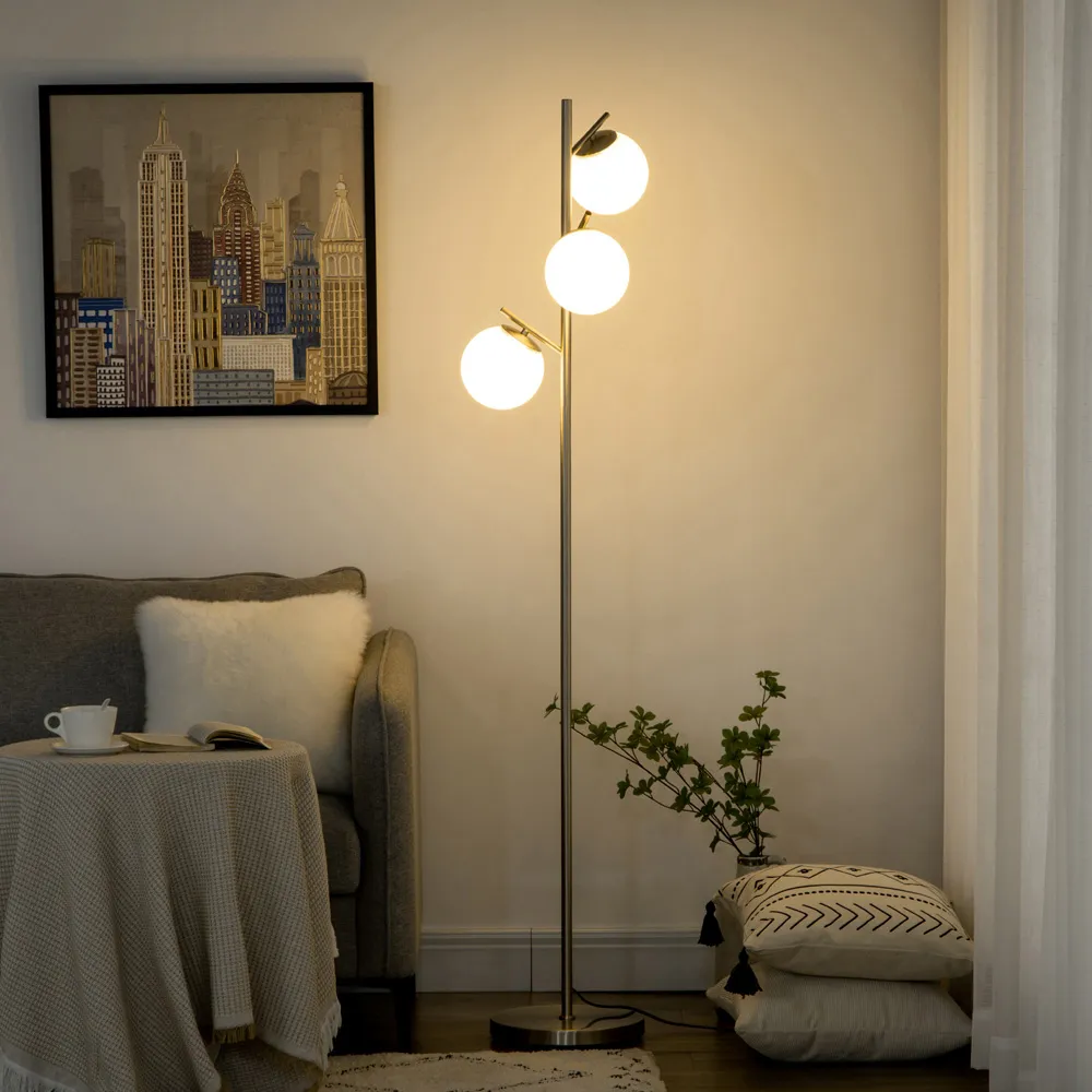 3-Light Tree Floor Lamp - Silver