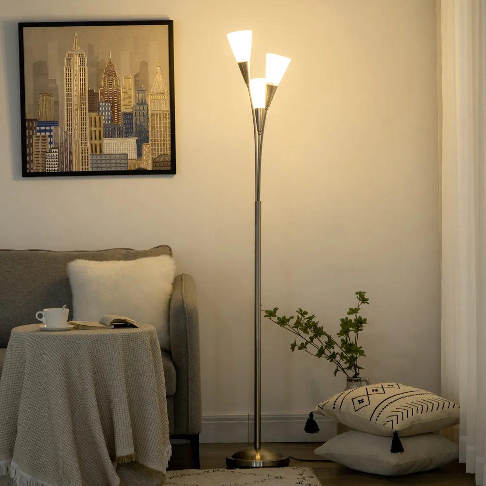 3 Light Upright Floor Lamp - Silver