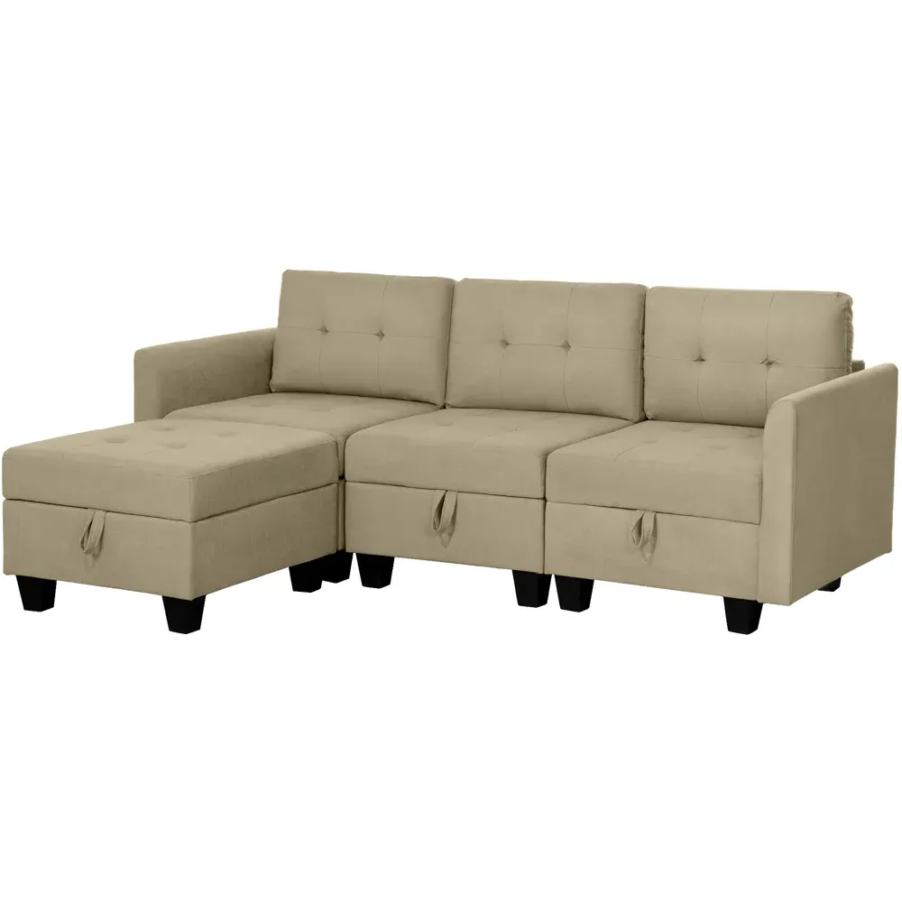3-Seater Convertible Sofa with Storage - Brown, Wood