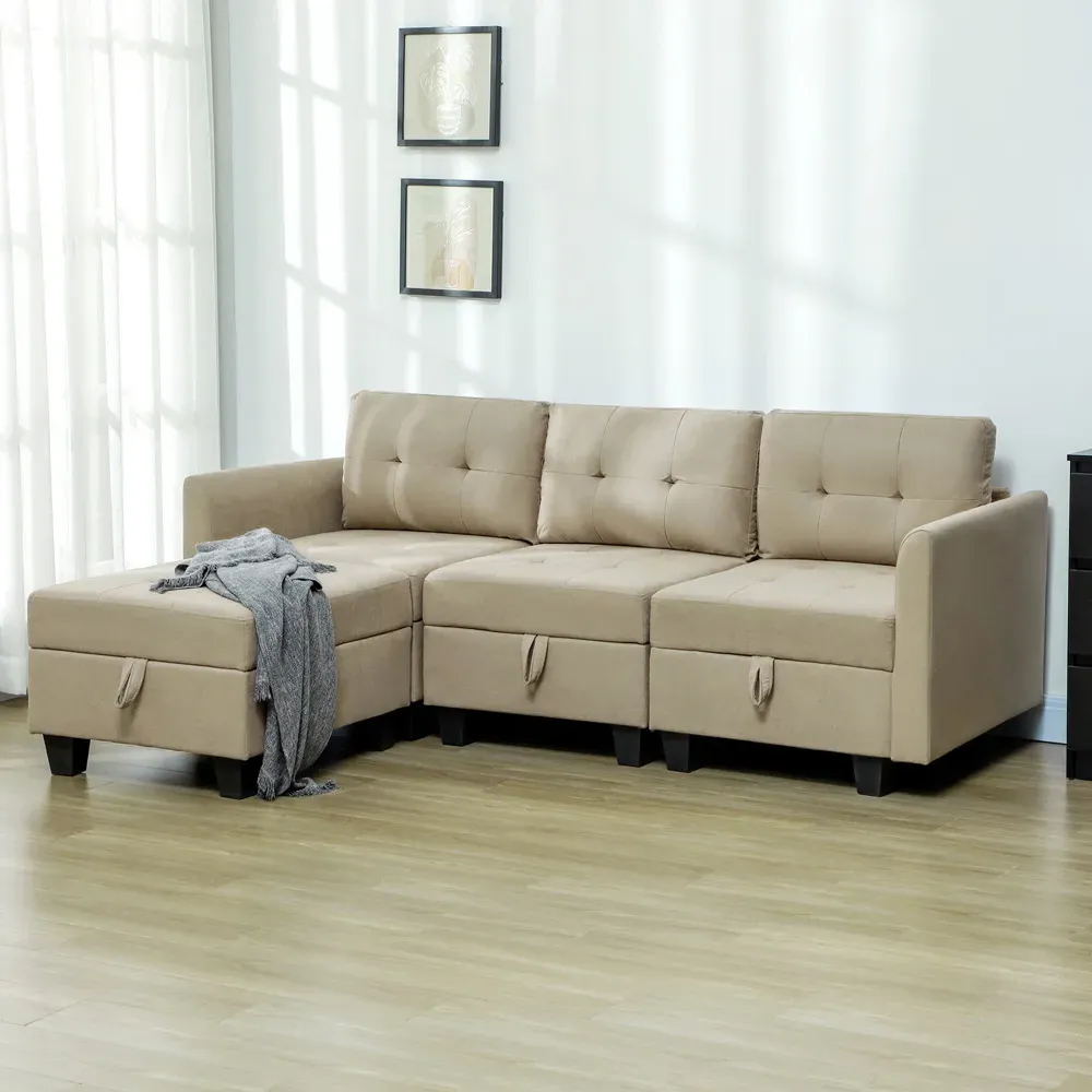3-Seater Convertible Sofa with Storage - Brown, Wood image