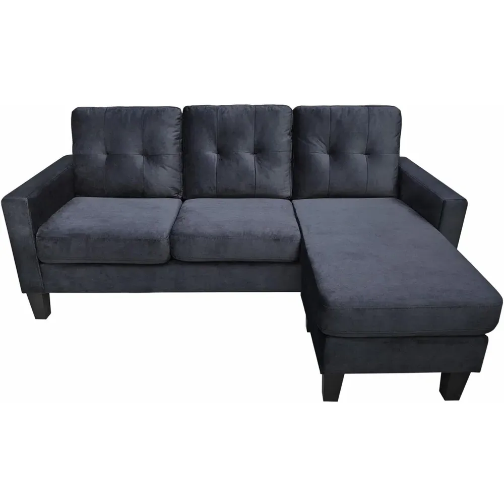 3-Seater L-Shaped Corner Sofa with Ottoman - Black, Velvet