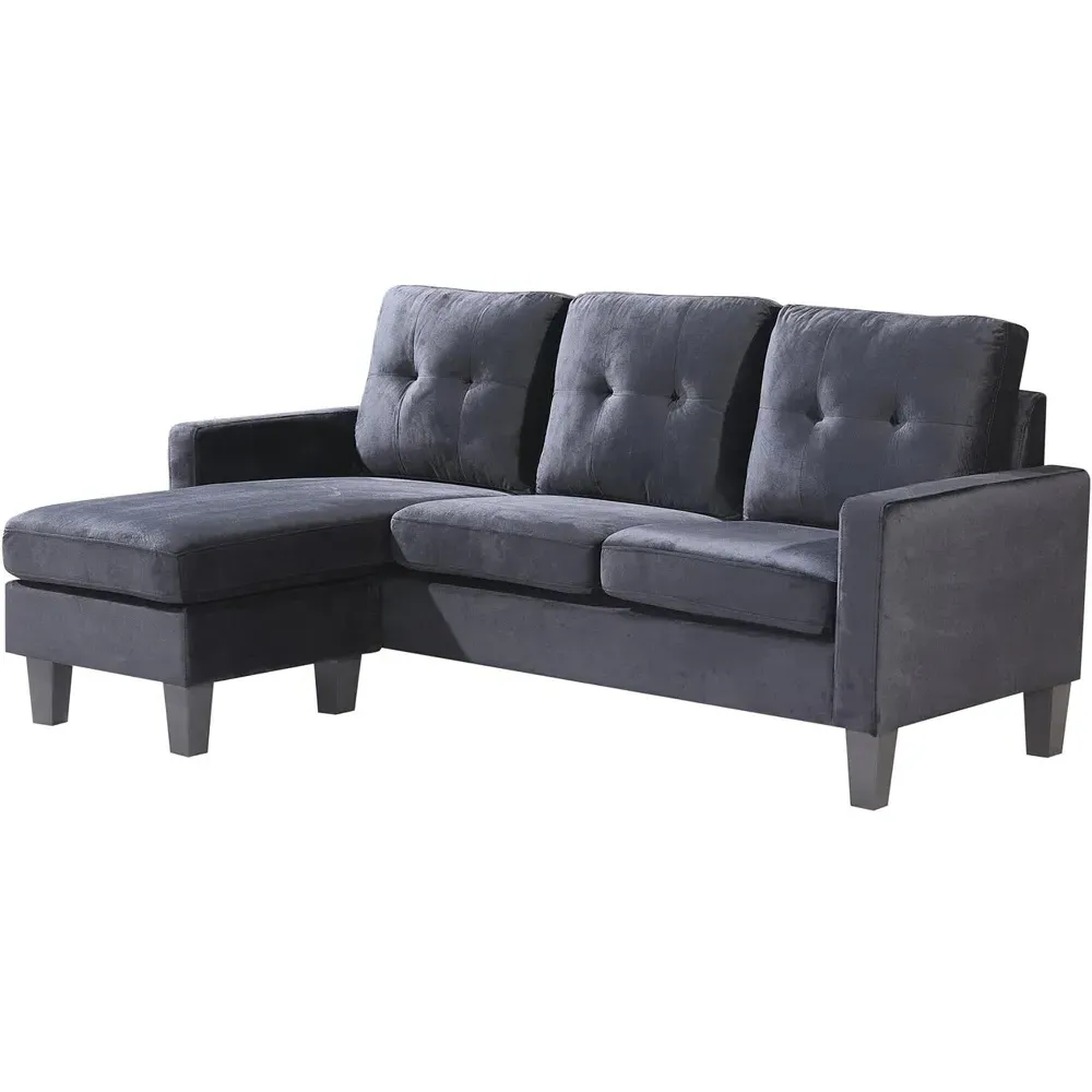3-Seater L-Shaped Corner Sofa with Ottoman - Black, Velvet