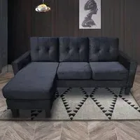 3-Seater L-Shaped Corner Sofa with Ottoman - Black, Velvet