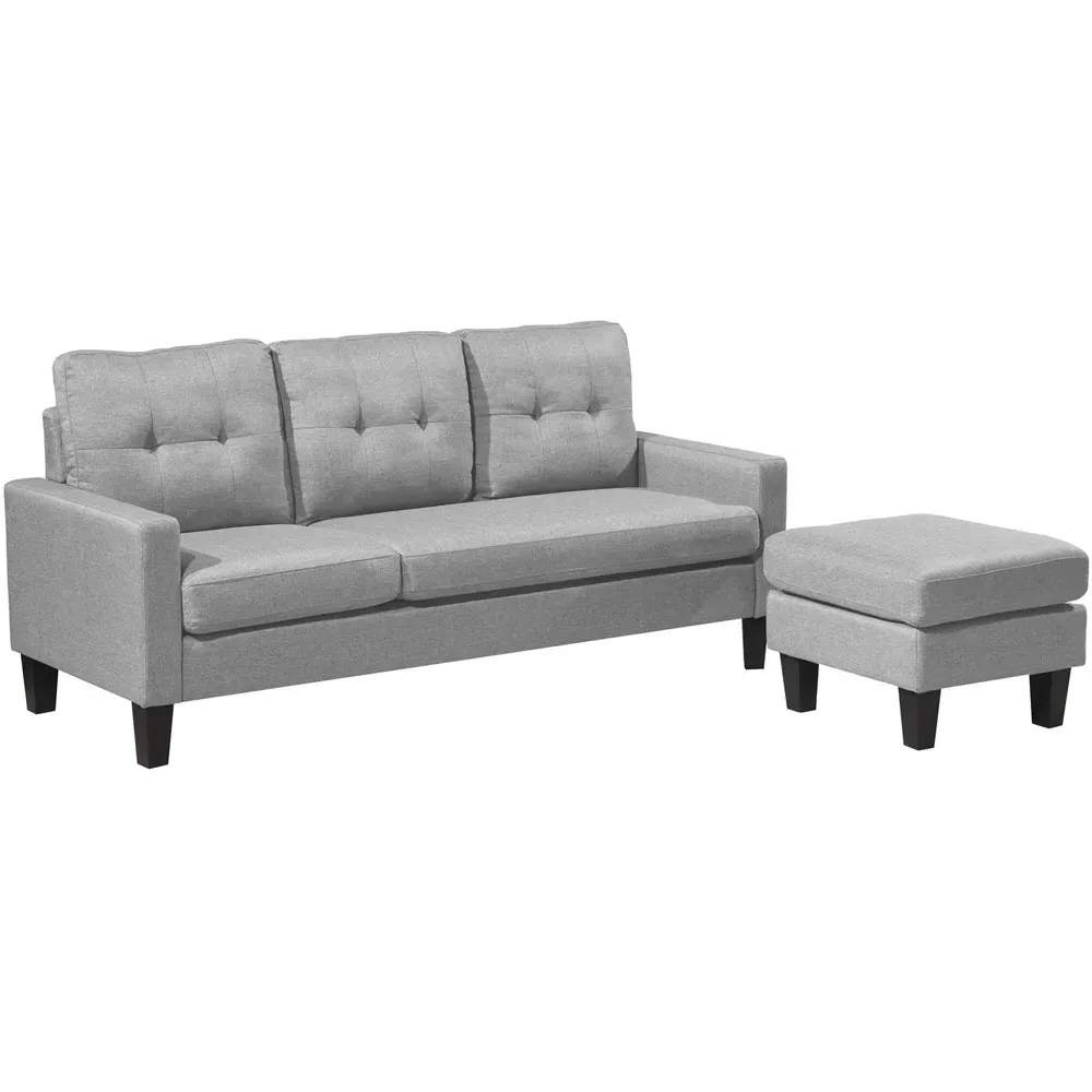 3-Seater L-Shaped Corner Sofa with Ottoman - Grey, Fabric