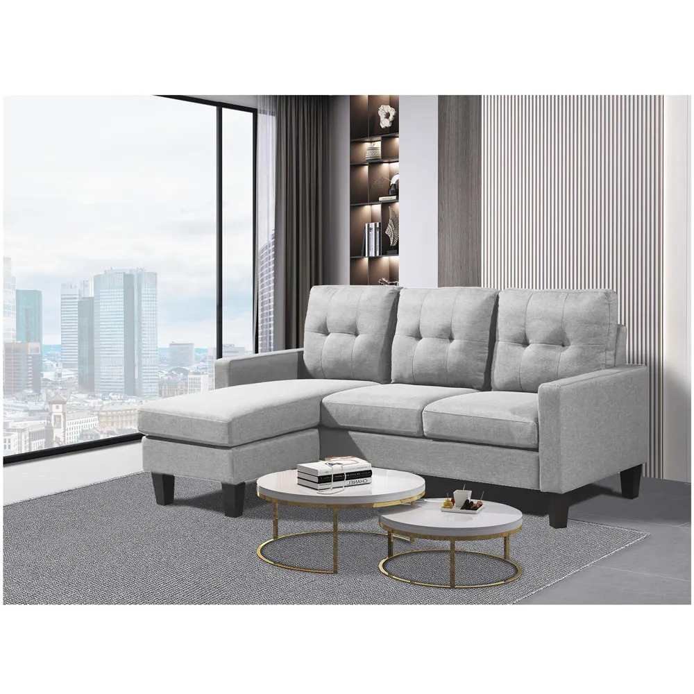 3-Seater L-Shaped Corner Sofa with Ottoman - Grey, Fabric