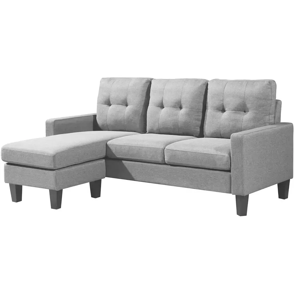 3-Seater L-Shaped Corner Sofa with Ottoman - Grey, Fabric