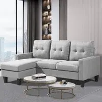 3-Seater L-Shaped Corner Sofa with Ottoman - Grey, Fabric