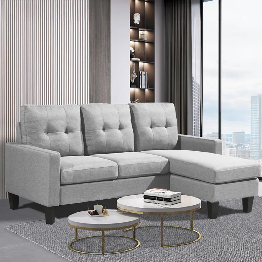 3-Seater L-Shaped Corner Sofa with Ottoman - Grey, Fabric
