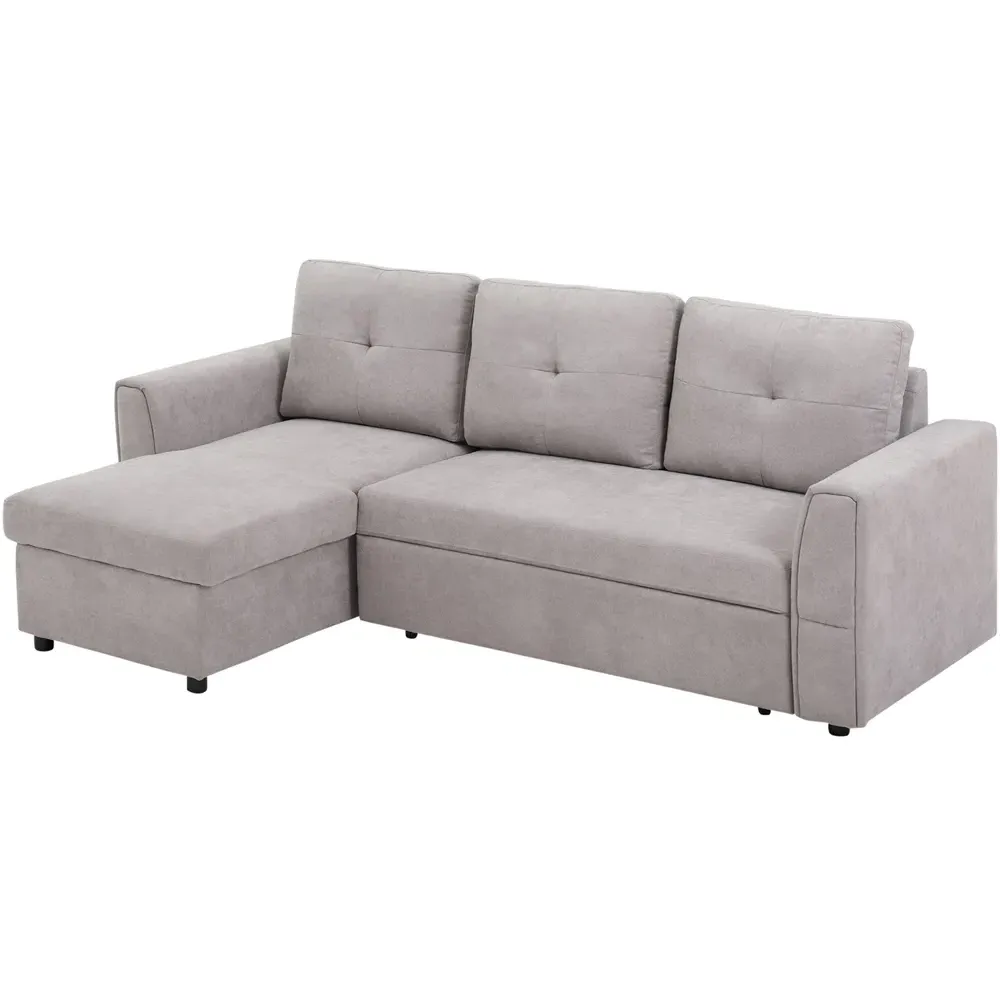 3-Seater L-Shaped Sofa Bed with Storage - Grey, Linen
