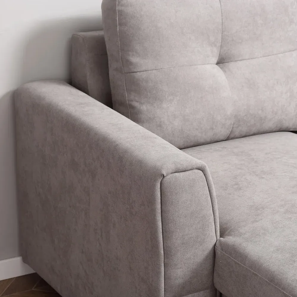 3-Seater L-Shaped Sofa Bed with Storage - Grey, Linen