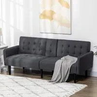 3-Seater Sofa Bed with Click Clack - Grey, Linen-Feel