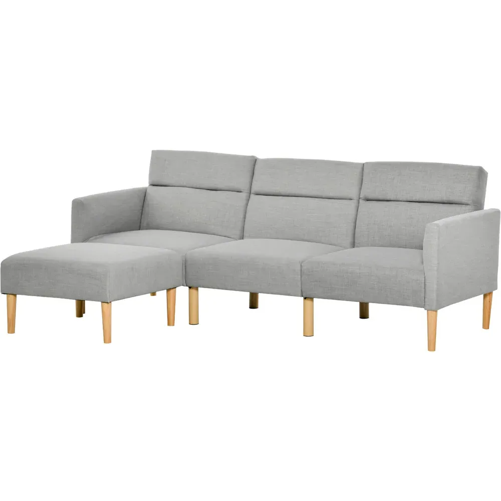 3-Seater Sofa Bed with Footstool - Light Grey, Linen