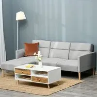 3-Seater Sofa Bed with Footstool - Light Grey, Linen