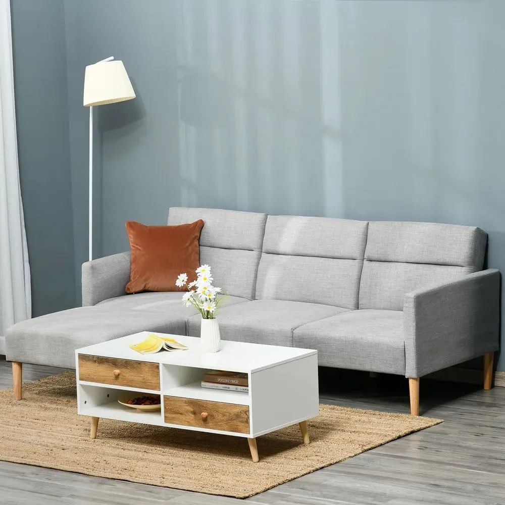 3-Seater Sofa Bed with Footstool - Light Grey, Linen