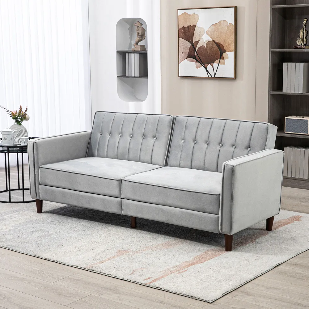 3-Seater Sofa Bed with Reclining - Light Grey, Velvet
