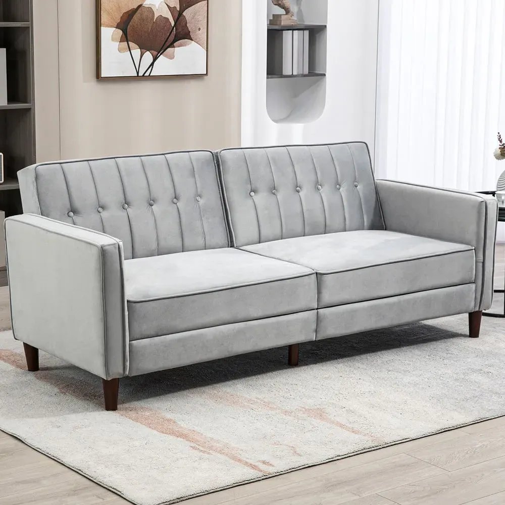3-Seater Sofa Bed with Reclining - Light Grey, Velvet image