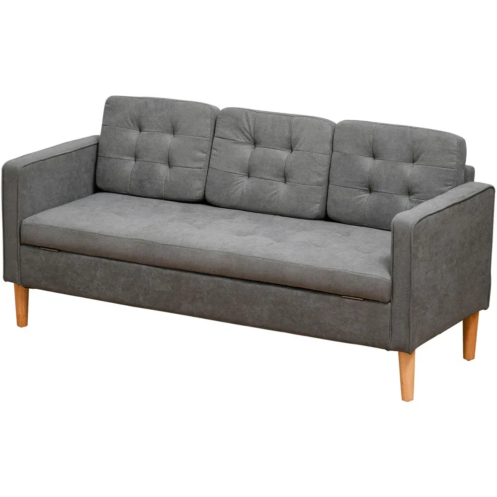 3-Seater Sofa with Storage - Grey, Cotton