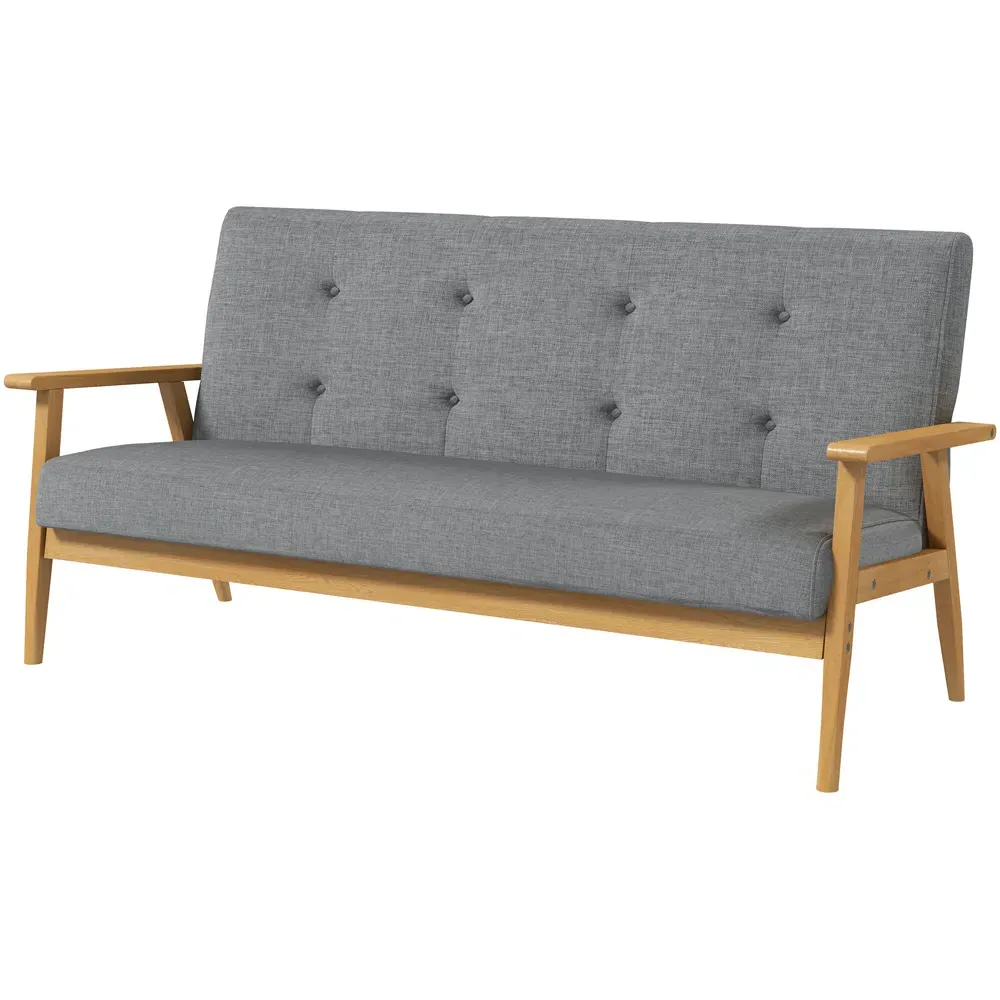 3-Seater Tufted Sofa - Dark Grey, Linen