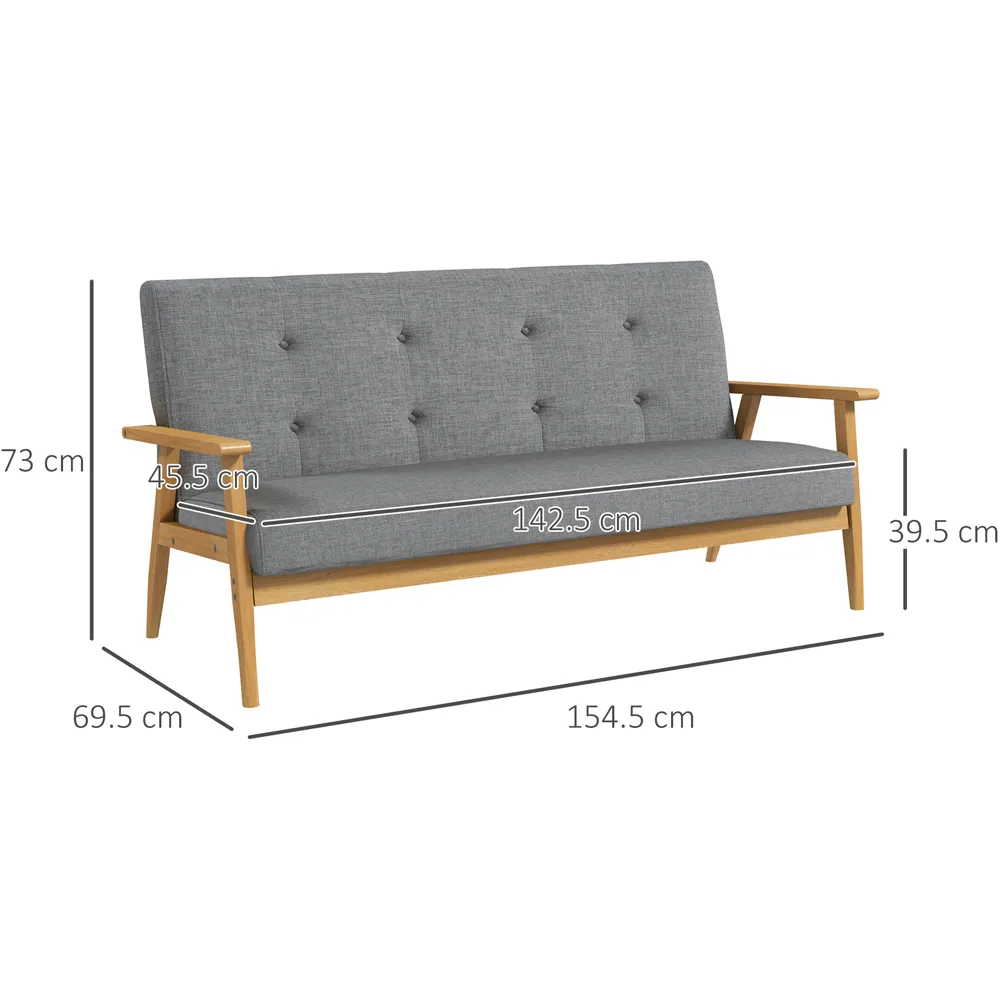 3-Seater Tufted Sofa - Dark Grey, Linen