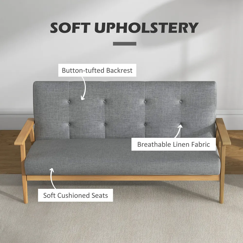 3-Seater Tufted Sofa - Dark Grey, Linen