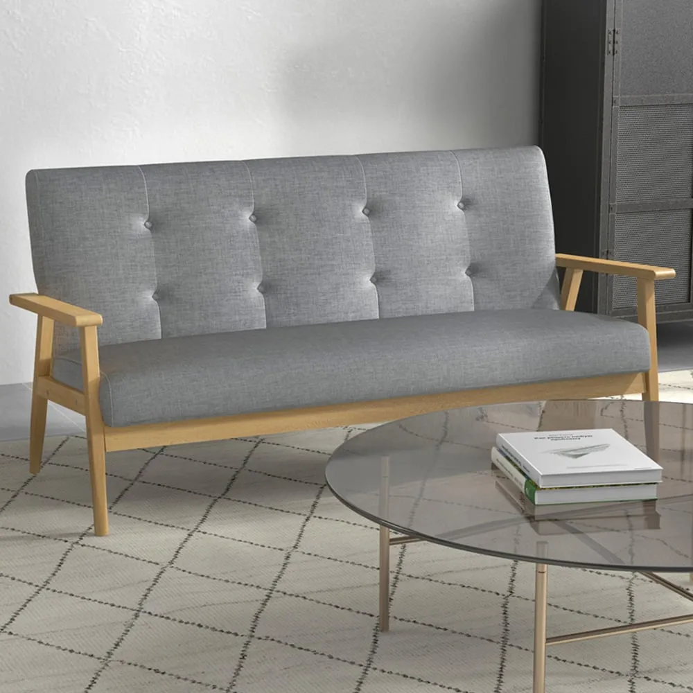 3-Seater Tufted Sofa - Dark Grey, Linen