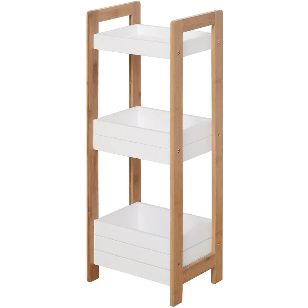 3 Shelf Bathroom Storage Unit - White, Bamboo image