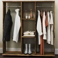 3 Shelf Double Open Wardrobe with Hanging Rail - Brown
