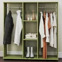 3 Shelf Double Open Wardrobe with Hanging Rail - Green