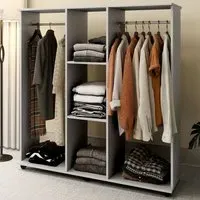 3 Shelf Double Open Wardrobe with Hanging Rail - Grey