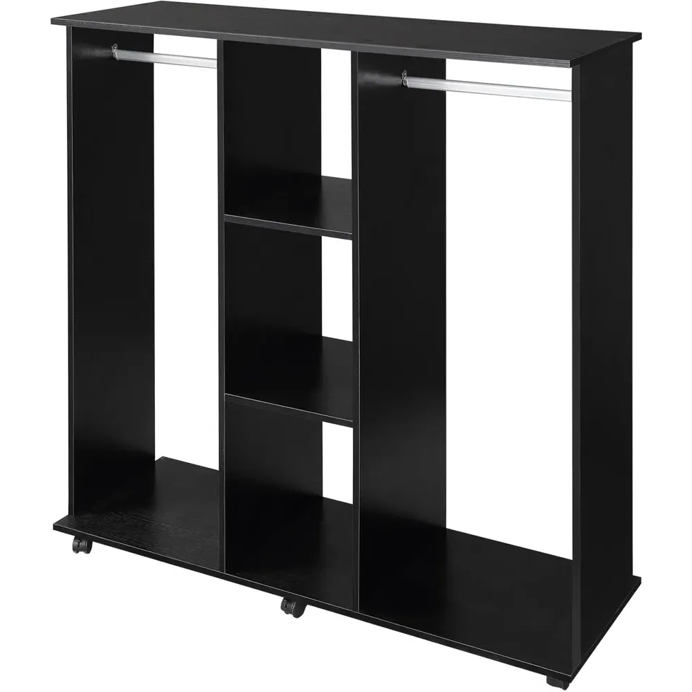 3 Shelf Mobile Open Wardrobe - Black