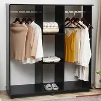 3 Shelf Mobile Open Wardrobe - Black