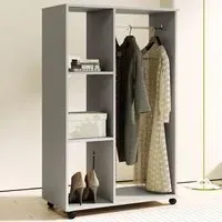 3 Shelf Rolling Open Wardrobe with Hanging Rail - Grey