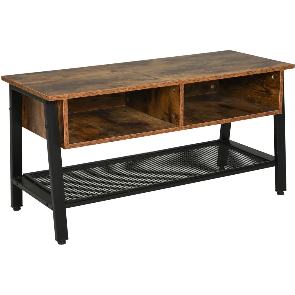 3 Shelf TV Unit with Steel Base - Black, Rubber Wood