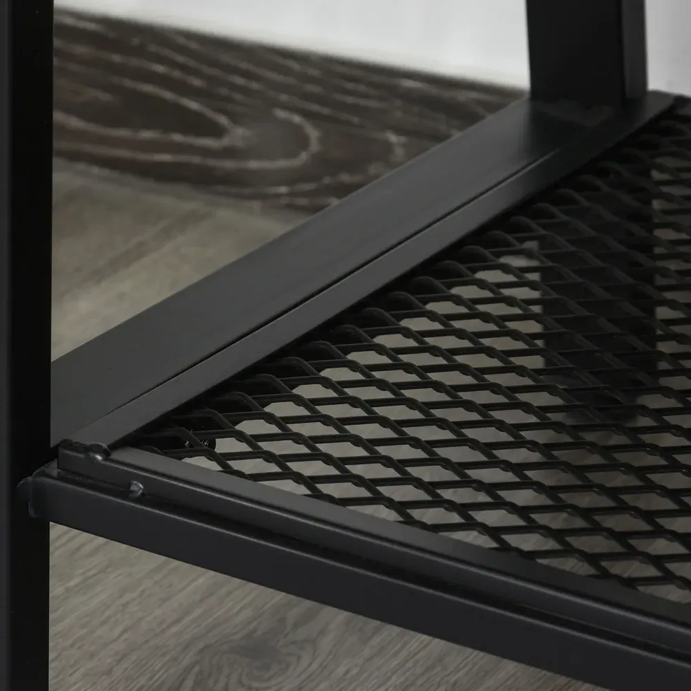 3 Shelf TV Unit with Steel Base - Black, Rubber Wood