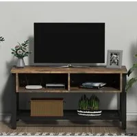 3 Shelf TV Unit with Steel Base - Black, Rubber Wood