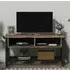 3 Shelf TV Unit with Steel Base - Black, Rubber Wood