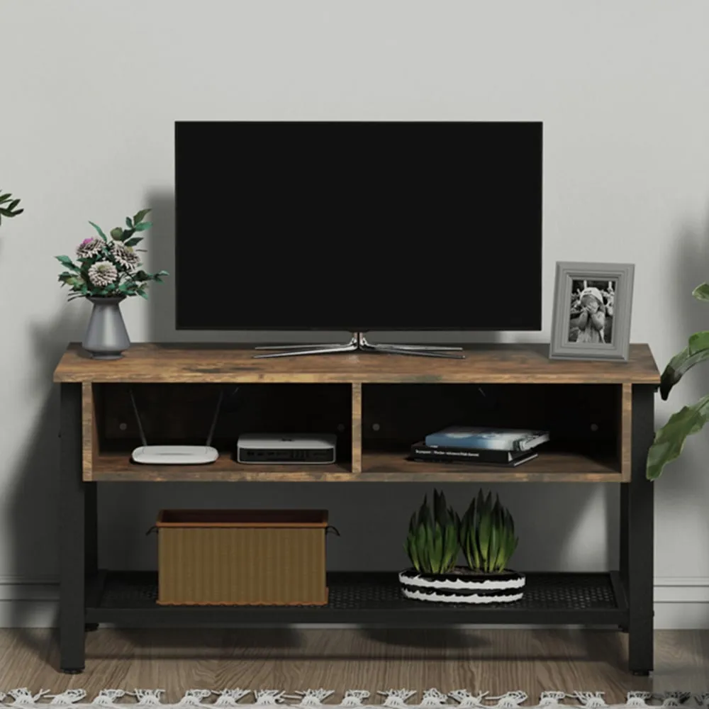 3 Shelf TV Unit with Steel Base - Black, Rubber Wood image