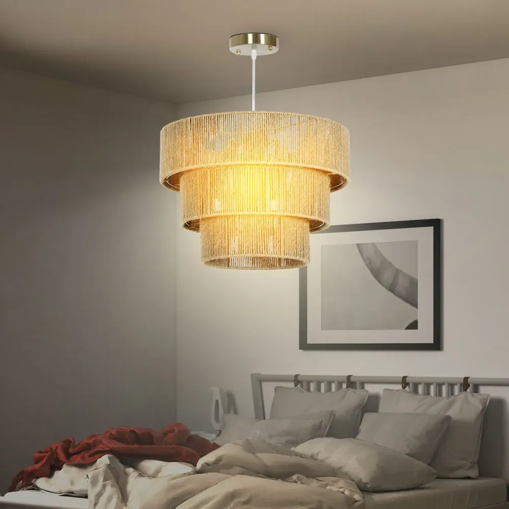 3 Tier Pendant Light - Light Brown, Hemp Rope