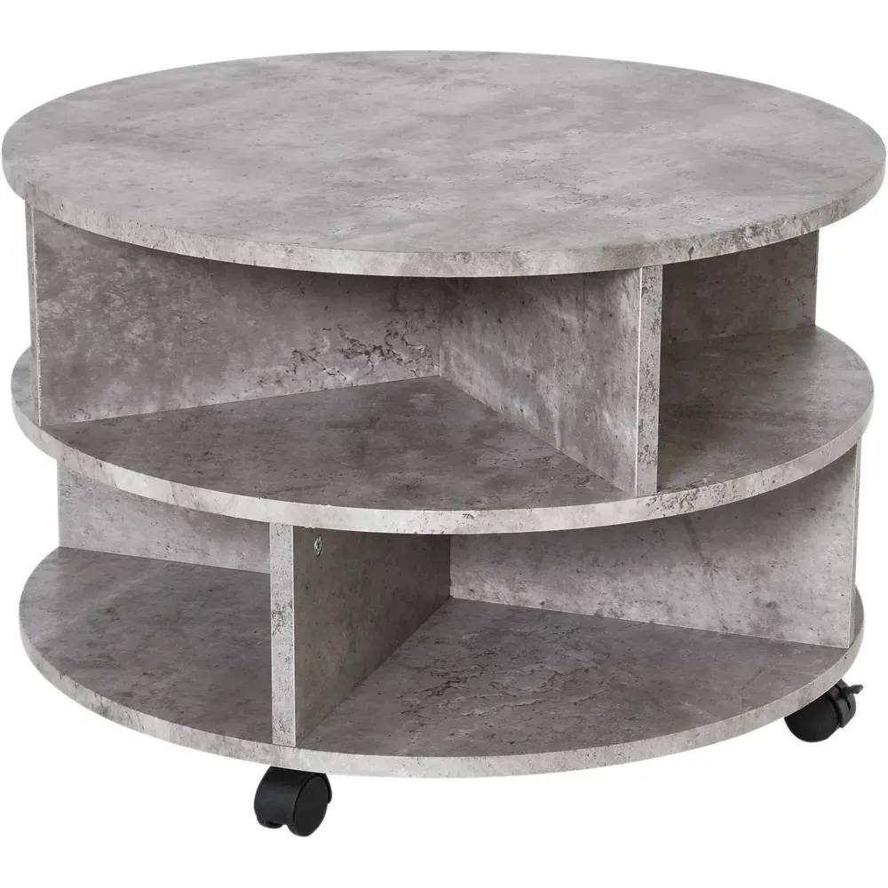 3 Tier Round Coffee Table with Storage - Grey, Cement