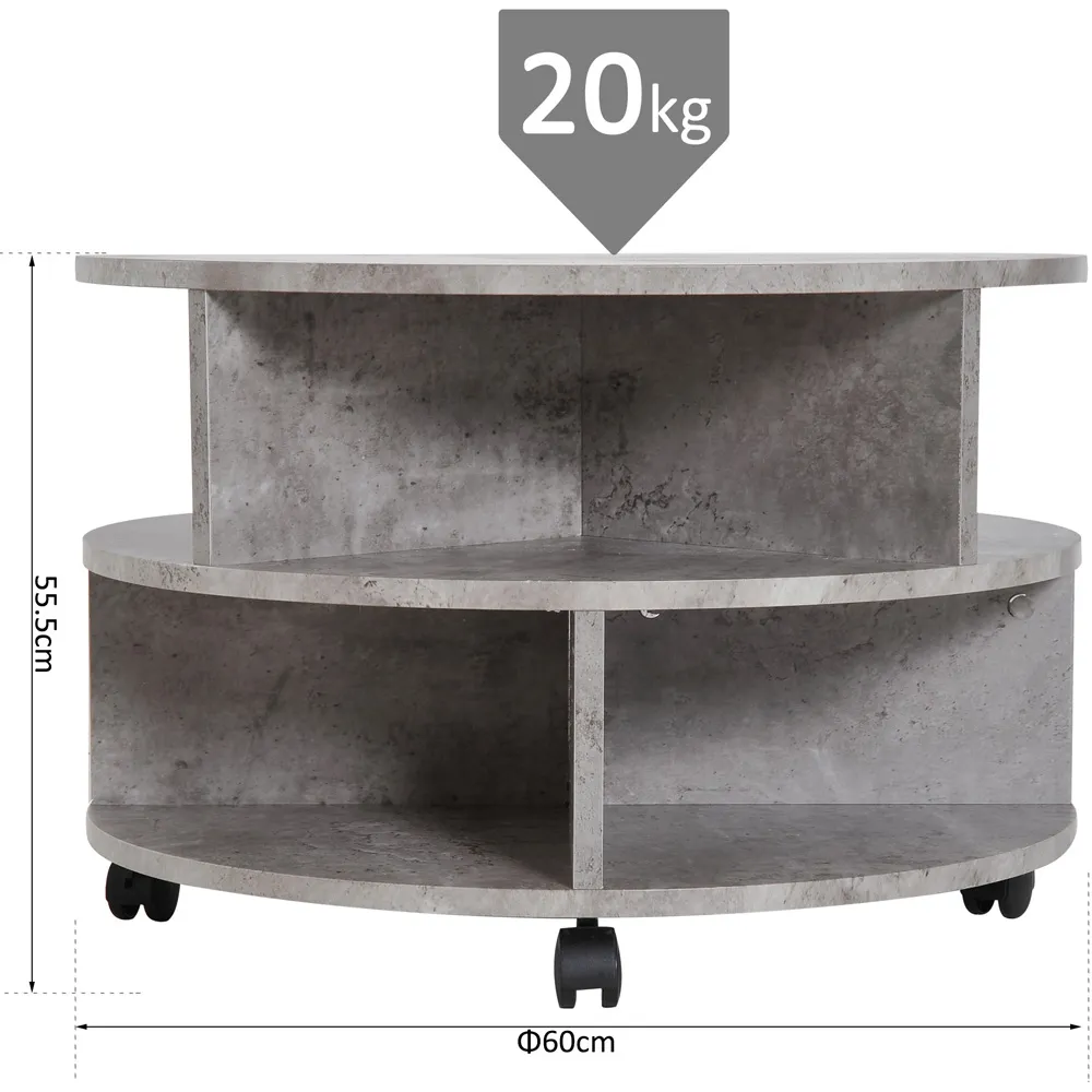 3 Tier Round Coffee Table with Storage - Grey, Cement