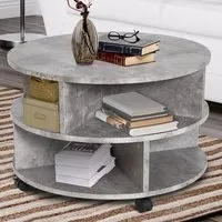 3 Tier Round Coffee Table with Storage - Grey, Cement