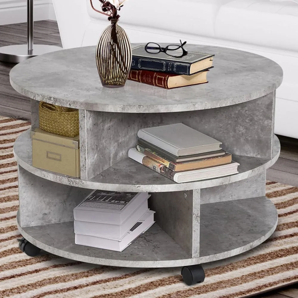 3 Tier Round Coffee Table with Storage - Grey, Cement image