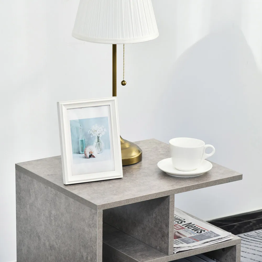 3 Tier Side Table with Storage - Grey, Particle Board
