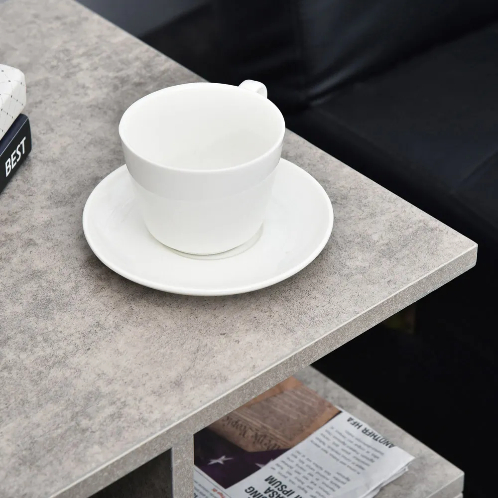 3 Tier Side Table with Storage - Grey, Particle Board