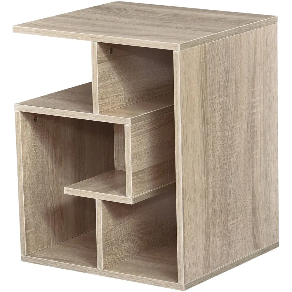 3 Tier Side Table with Storage - Oak, Particle Board