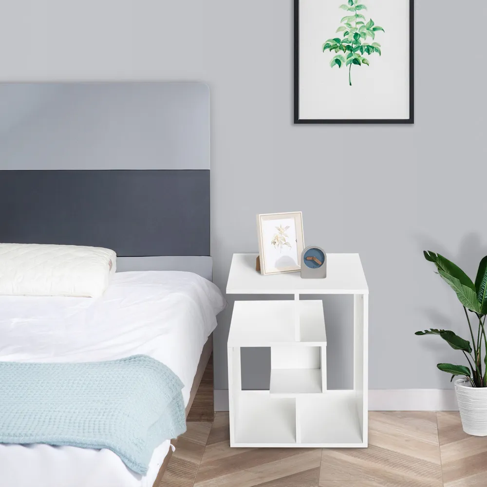 3 Tier Side Table with Storage - White, Particle Board